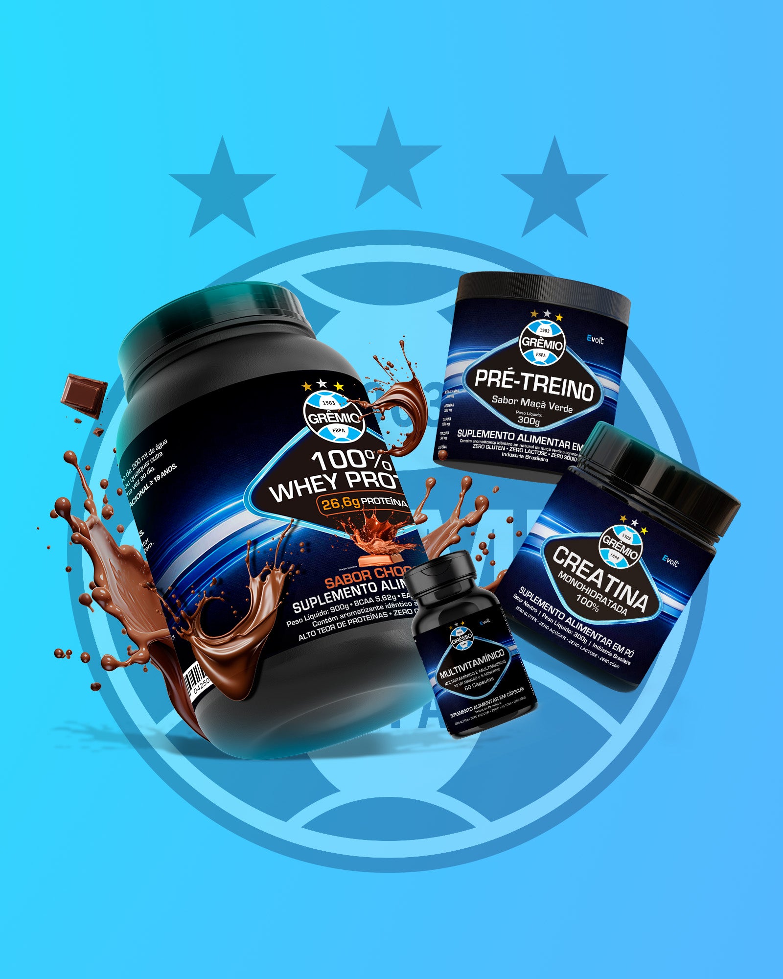 Kit Performance — Whey Protein + Creatina + Pré-Treino + Multivitamínico