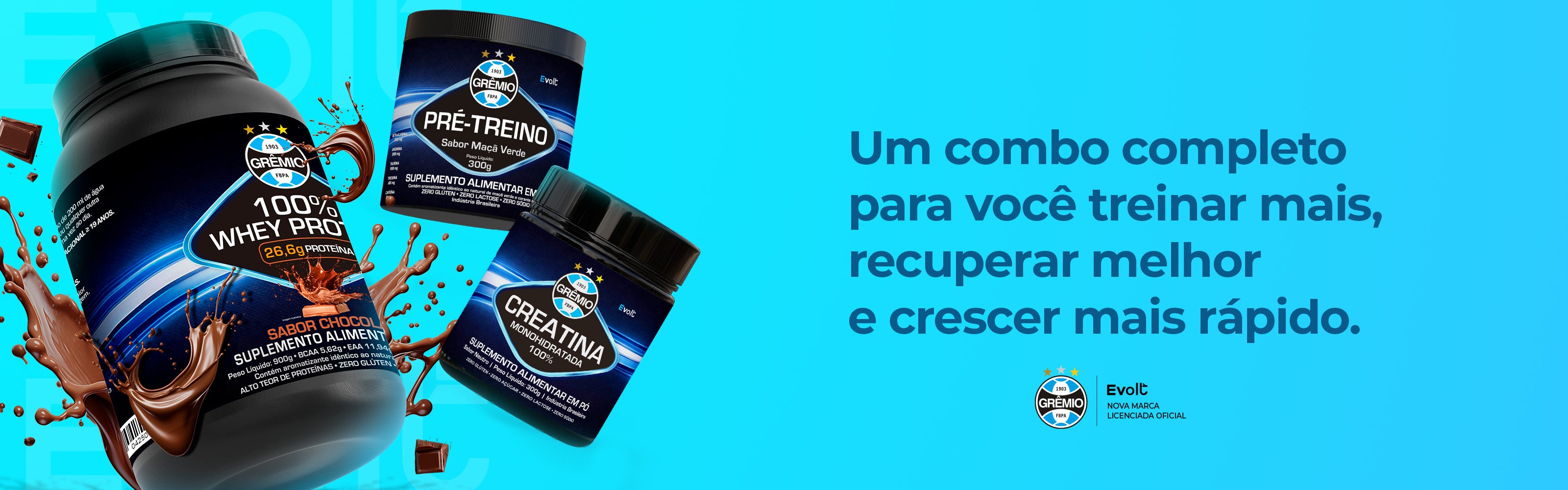 Kit Raça Tricolor — Whey 900g + Creatina 300g + Pré-Treino 300g