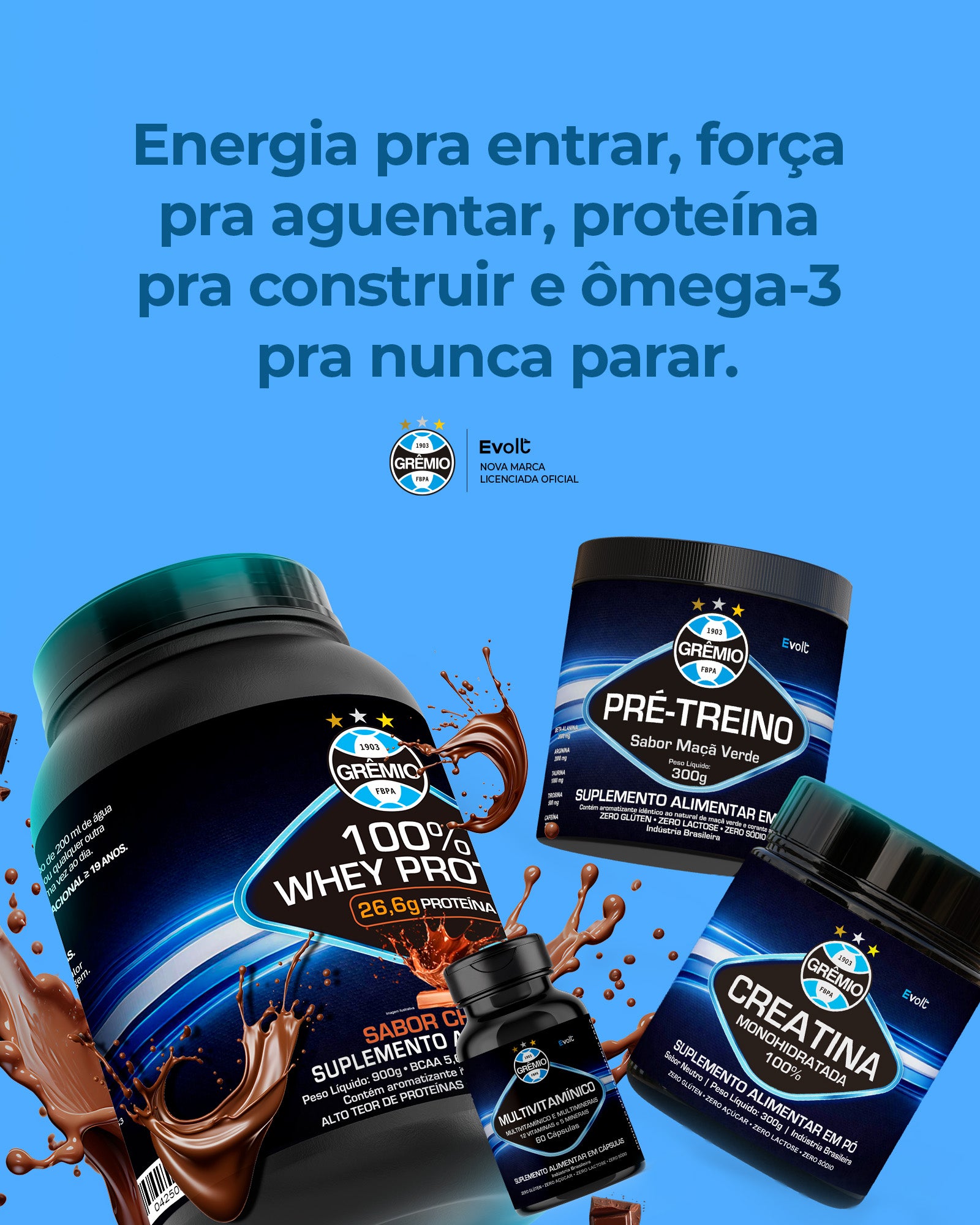Kit Performance — Whey Protein + Creatina + Pré-Treino + Multivitamínico